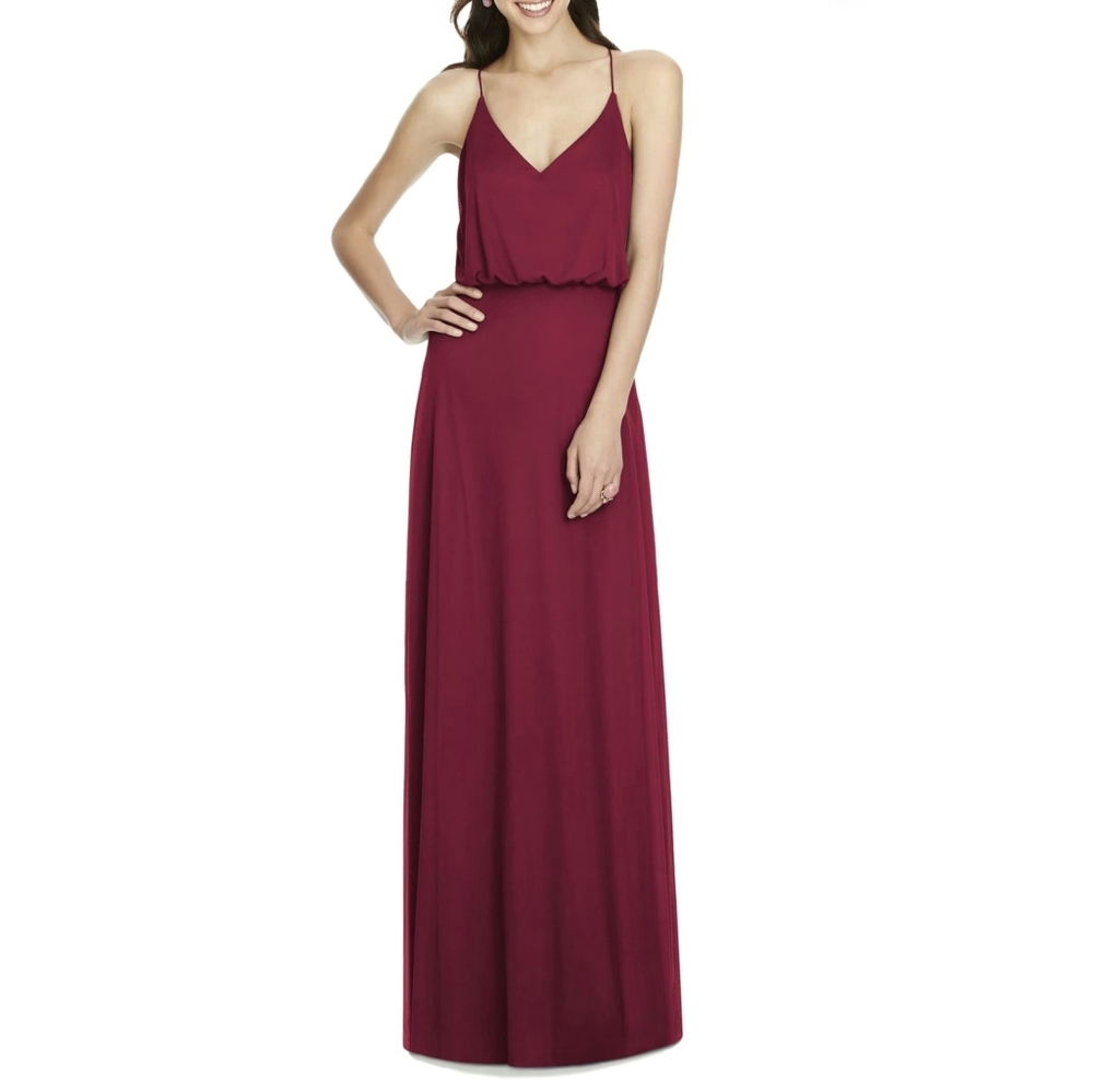 NWT ALFRED SUNG Chiffon Blouson Gown Burgundy Red